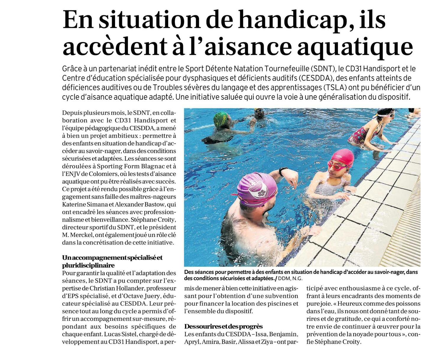 LE SDNT OEUVRE POUR LE SAVOIR NAGER POUR TOUS